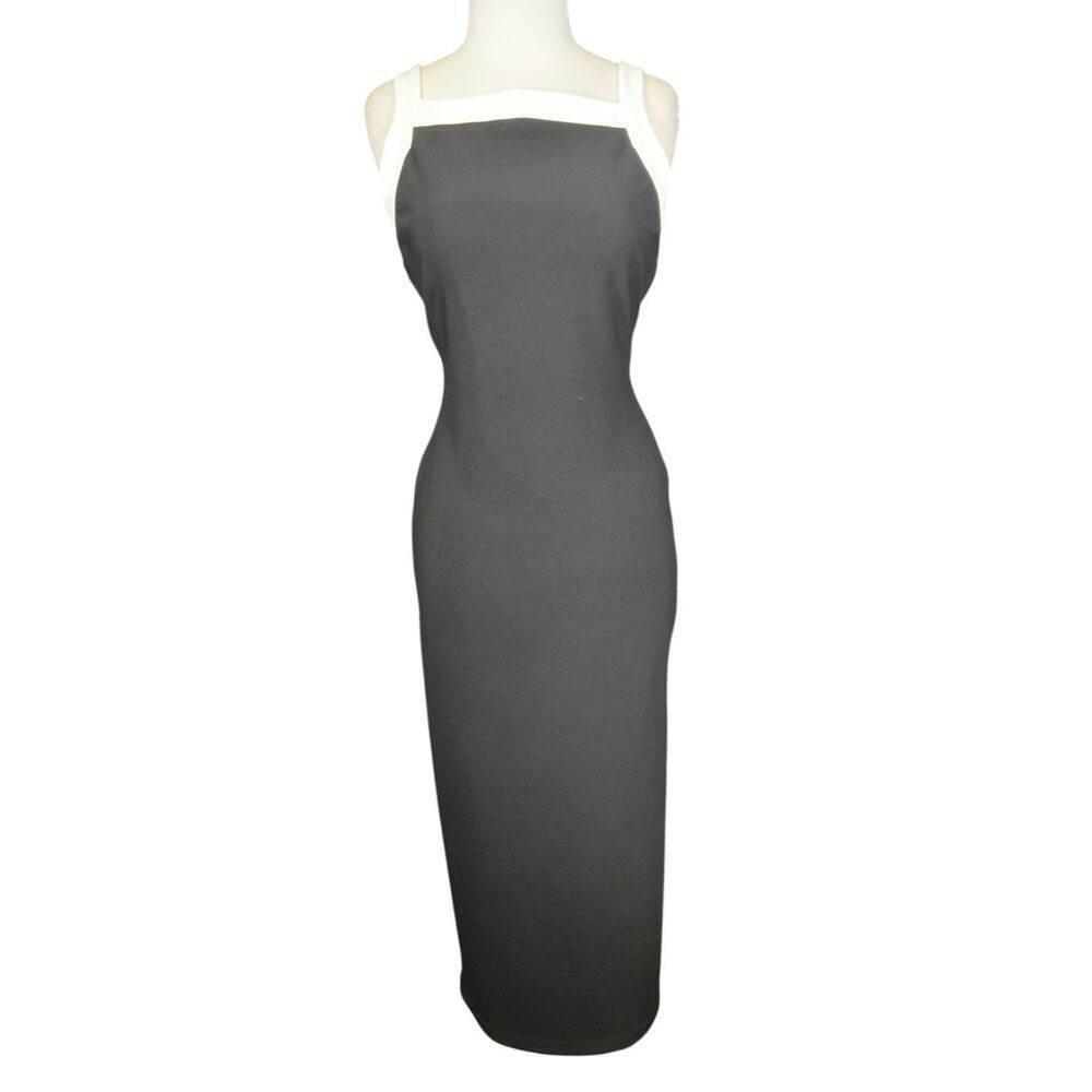 Vintage Molly Malloy Black Tie Evening Dress Zip Back White Trim Size 8 Party